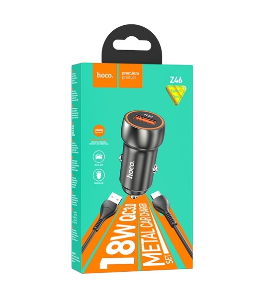 Автомобильная зарядка HOCO Z46 Blue shield, 1xUSB, 18W, серый металлик