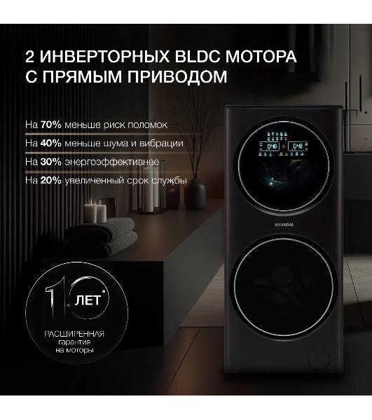 стирально-сушильная машина Hyundai Proxima WMD9424 темно-серебристый, загр. фронтальная макс.: 15 кг 1400 об/мин класс: А+++