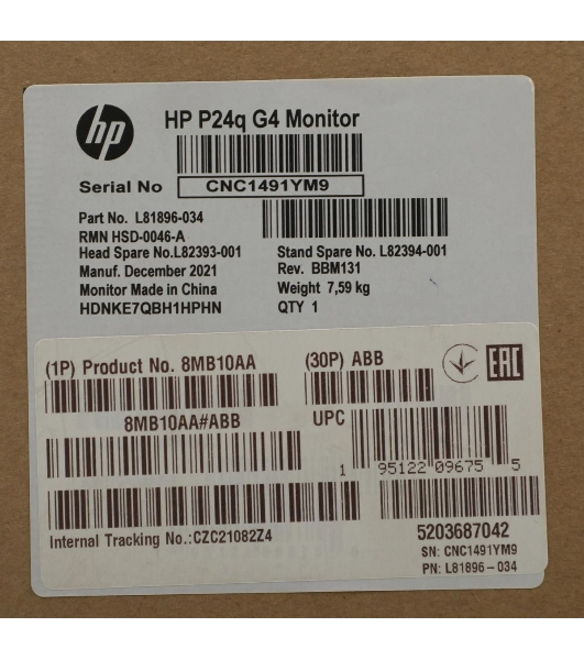 Монитор 23.8' HP P24q G4 IPS 2560x1440, 60 Гц, 5 мс, 16:9, 250 кд/м2, 1xHDMI, 1xVGA, черный.