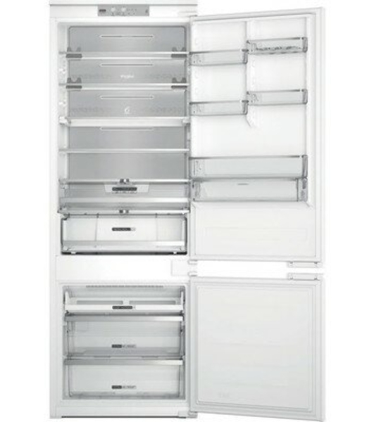 Холодильник встраиваемый Whirlpool WHSP70T241P 70 см, 193.5х54.3х69 см, 295/95 л, инверторный компрессор, автоматическая разморозка, зона свежести влажная, сенсорное управление, технология 6 SMYSL FreshControl, MultiFlow, FreezeControl, перенавешиваемые дверцы, скользящие направляющие, Италия