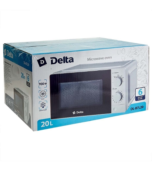 Микроволновая печь Delta DL-87L20 белый, 20 л, 700 Вт, переключатели - поворотный механизм