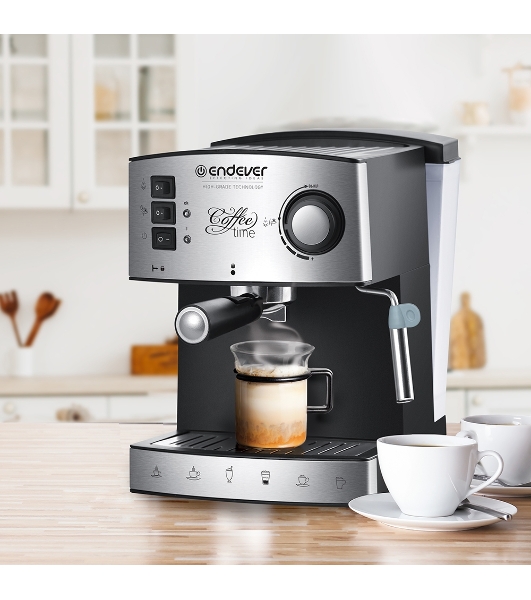 Кофеварка рожковая Endever Costa-1060 черный/стальной, исп. кофе - молотый, 1.6 л, 1000 Вт, 20 бар