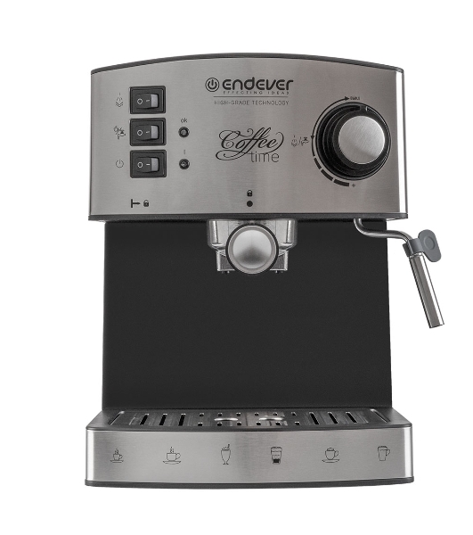 Кофеварка рожковая Endever Costa-1060 черный/стальной, исп. кофе - молотый, 1.6 л, 1000 Вт, 20 бар