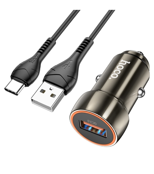 Автомобильная зарядка HOCO Z46 Blue shield, 1xUSB, 18W, серый металлик