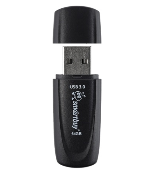 Флешка USB SmartBuy Scout black (SB064Gb3SCK), 64Gb, USB 3.0/3.1, R/W 100/40, черный