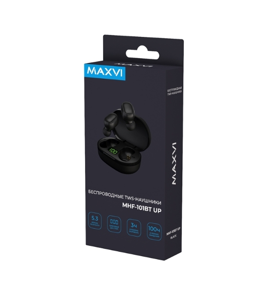 Наушники TWS Maxvi MHF-101BT UP черный, вкладыши, Bluetooth, сенсорное управление, до 4 ч