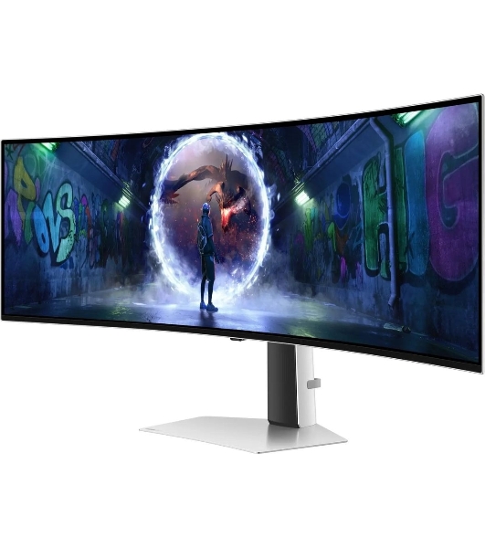 Монитор 49' Samsung Odyssey OLED G9 S49DG932SIXCI OLED 5120x1440, 240 Гц, 0.03 мс, 32:9, 250 кд/м², 1xHDMI, 1xDP, 2xUSB-C, 1x3.5 мм, изогнутый R1800, серебристы