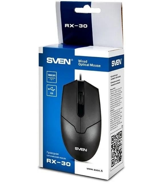 Мышь проводная SVEN RX-30 черный, 1000 dpi, USB, кнопки - 3