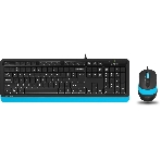 Комплект клавиатура+мышь A4Tech FStyler F1010 проводной, USB, 1600 DPI, чёрный/синий, фото 1