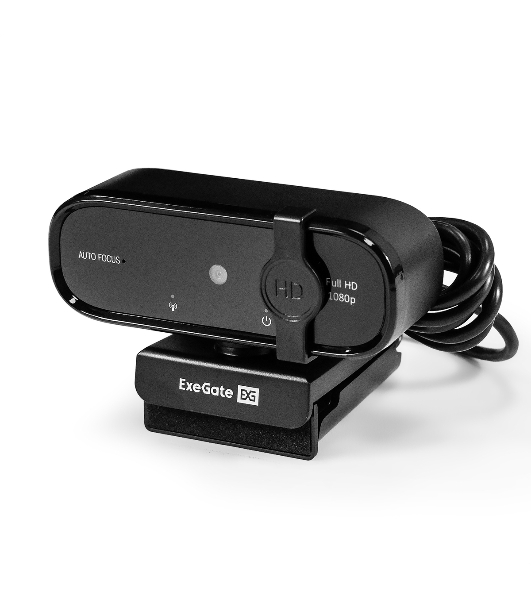 Веб-камера ExeGate BlackView C720 Full HD AF 1920x1080, 30 кадр/с, USB, микрофон (шумоподавление), автофокус, шторка приватности, крепление на мониторе
