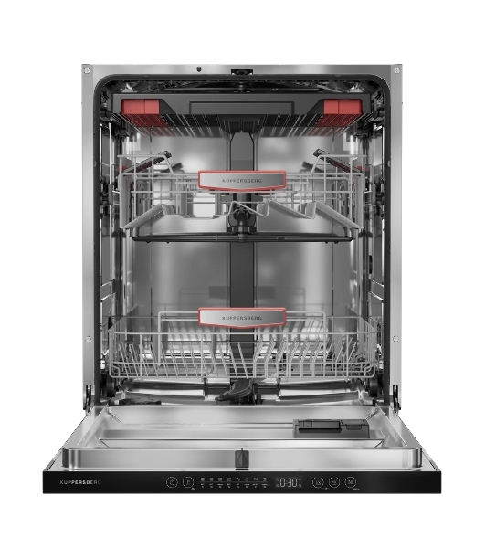 Встраиваемая посудомоечная машина Kuppersberg GHL 6030, High-Tech, 60 см, 16 комплектов, 8 программ, 3 корзины, лифт-механизм, конденсационная сушка, луч на полу, полная защита от протечек, индикатор отсутствия соли и ополаскивателя, отображение времени мытья, сенсорное управление, самодиагностика неисправностей, защита от детей, уровень шума 42 дб, энергоэффективность А
