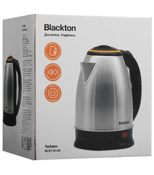 Электрочайник Blackton Bt KT1810S сталь/оранжевый, 1.8 л, 1500 Вт