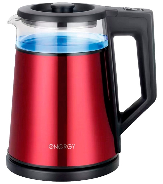 Чайник Energy E-200 (1,2 л), стекло, красный, двойной корпус