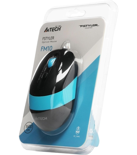 Мышь проводная A4Tech Fstyler FM10 черный/синий, 1600 dpi, USB, кнопки - 4