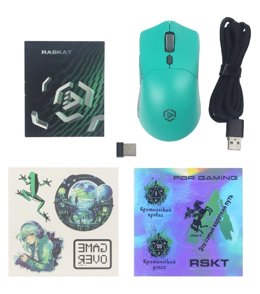 Мышь беспроводная/проводная Raskat MG009WR зеленый, 5000 dpi, радиоканал, USB, кнопки - 7