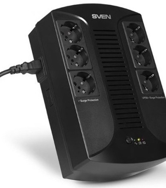 Источник бесперебойного питания SVEN UP-L1000E 1000VA/500W (6 розеток: 3х UPS/сетевой фильтр+3 x сетевой фильтр)