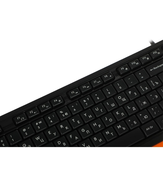 Комплект клавиатура+мышь A4Tech FStyler F1010 проводной, USB, 1600 DPI, чёрный/оранжевый