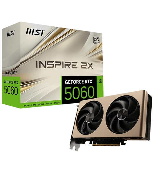 Видеокарта MSI RTX 5060 8G INSPIRE 2X OC, NVIDIA GeForce RTX 5060, 8 ГБ GDDR7, 128 бит, PCI-e 5.0, 1xHDMI, 3xDP