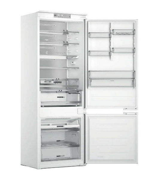 Холодильник встраиваемый Whirlpool WHSP70T241P 70 см, 193.5х54.3х69 см, 295/95 л, инверторный компрессор, автоматическая разморозка, зона свежести влажная, сенсорное управление, технология 6 SMYSL FreshControl, MultiFlow, FreezeControl, перенавешиваемые дверцы, скользящие направляющие, Италия