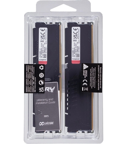 Оперативная память Kingston Fury Beast, DDR5, 32GB (2x16GB), 5200MHz, CL40, DIMM, радиатор, черный