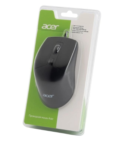 Мышь проводная Acer OMW130 черный, 3600 dpi, USB, кнопки - 6