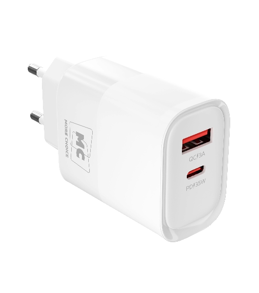 Сетевое зарядное устройство MORE CHOICE (4620202555595) NC82 1USB+1Type-C 3.0A PD 35W+QC3.0, белый