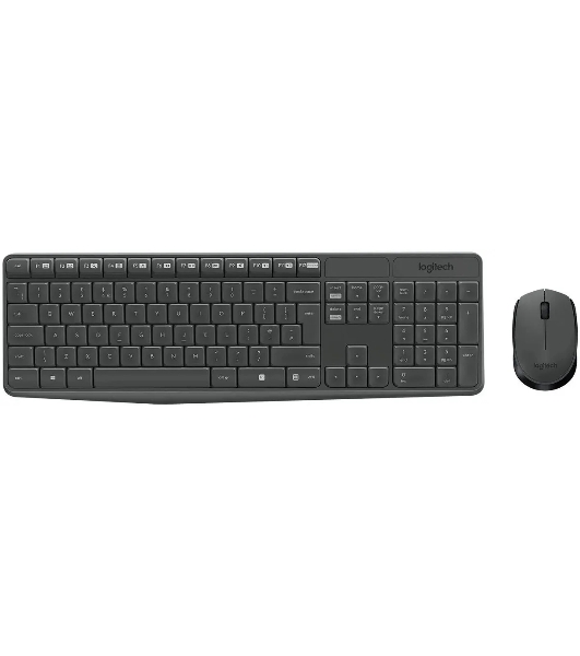 Комплект клавиатура+мышь Logitech MK235 беспроводной, USB, 1000 DPI, серый (заводская гравировка)