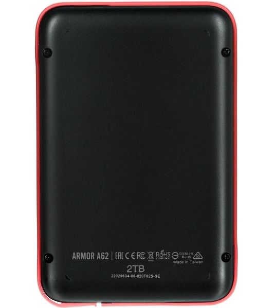 Внешний HDD 2.5' Silicon Power Armor A62S, 2TB, USB 3.2 Gen 1 Type-A, 5400 rpm, черно-красный