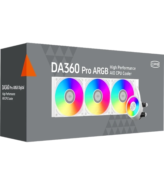 Система охлаждения Water Cooling System PCCooler DA360 Pro ARGb WH (300W, 360мм, белый, ARGb/Fans: 3x120мм, 75.8CFM, 33.7dBA, 2200RPM/Pump height 57мм, 28dBA, 3000RPM, Rad thickness 27мм/S: 1851, 1700, 1200, 20XX, 115X, AM5, AM4)