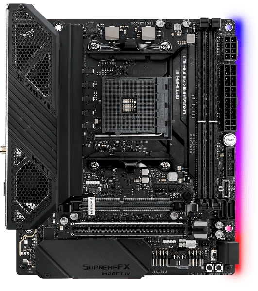 Материнская плата ASUS ROG CROSSHAIR VIII IMPACT, AM4, AMD X570, 2xDDR4, 4xSATA, 2xM.2, 1xPCIe 4.0 x16, 1x1Gb LAN, Wi-Fi 6, Bluetooth 5.0, 1xUSB-C 10Gbps, 5xUSB-A 10Gbps, 2xUSB-A 5Gbps, 7.1, Mini-DTX