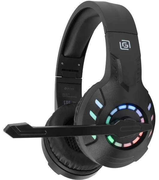 Гарнитура Oklick HS-L420G чёрный, беспроводная + проводная, Bluetooth, до 30 ч, подсветка