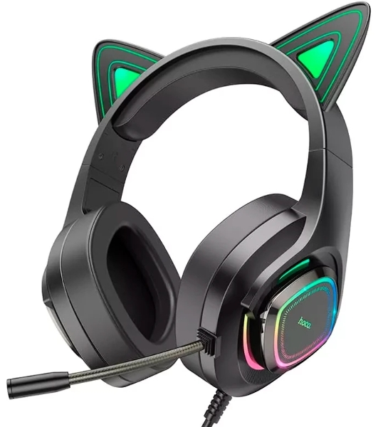 Гарнитура HOCO W107 Cute Cat чёрный, проводная, подсветка