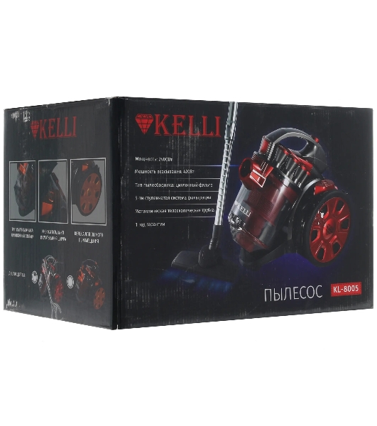 Пылесос Kelli KL-8005 красный, 420/2400 Вт, уборка сухая, пылесборник контейнер 2,5 л