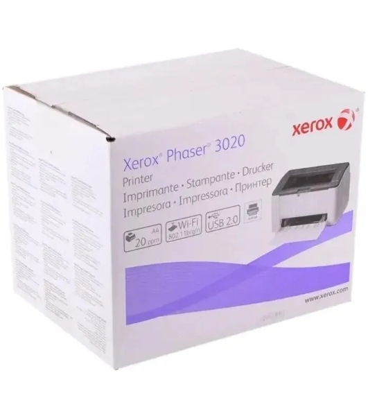 Принтер лазерный Xerox Phaser 3020 (P3020BI#), A4, ч/б, печ. до 20 стр/мин., 1200 x 1200 dpi, USB, Wi-Fi