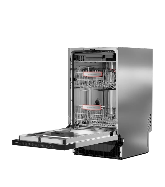 Встраиваемая посудомоечная машина Kuppersberg GHL 4530, High-Tech, 45 см, 11 комплектов, 8 программ, 3 корзины, лифт-механизм, конденсационная сушка, луч на полу, полная защита от протечек, индикатор отсутствия соли и ополаскивателя, отображение времени мытья, сенсорное управление, самодиагностика неисправностей, защита от детей, уровень шума 42 дб, энергоэффективность А