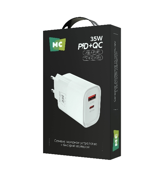 Сетевое зарядное устройство MORE CHOICE (4620202555595) NC82 1USB+1Type-C 3.0A PD 35W+QC3.0, белый