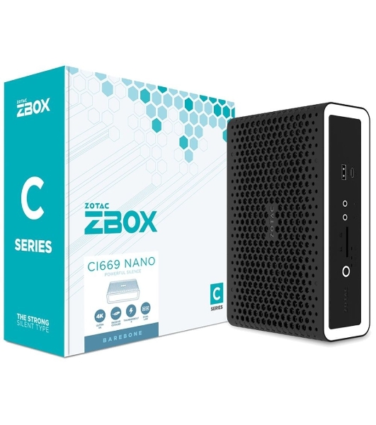 Платформа системного блока с ЦПУ Zotac ZOTAC ZBOX NANO, SFF, FANLESS, i7-1355U, 2 DDR5 SO-DIMM, M.2 SSD, 2.5'; SATAIII BAY, 2 GLAN, WIFI, BT, USBDRV, DP/HDMI, EU+UK PLUG