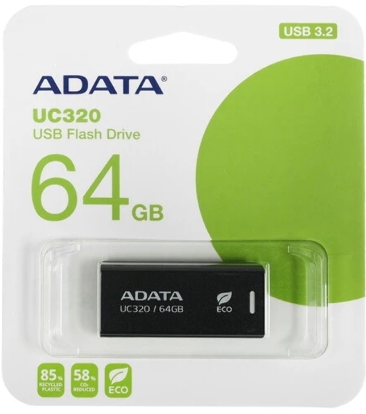 Флешка USB ADATA UC320 (UC320-64G-RBK/BK), 64Gb, USB 3.2, R/W 100/30, черный