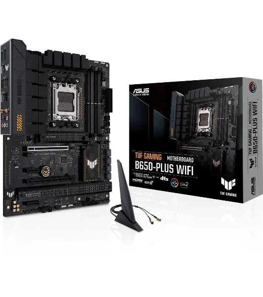 Материнская плата ASUS TUF GAMING B650-PLUS WIFI, AM5, AMD B650, 4xDDR5, 4xSATA, 3xM.2, 1xPCI-E 4.0 x16, 1xPCI-E 4.0 x4, 2xPCI-E x1, 1xHDMI, 1xDP, 1x 2.5Gb LAN, 2xUSB-A 3.2 Gen 2, 4xUSB-A 2.0, 1xUSB-C 3.2 Gen 2, 5x3.5 мм, 7.1, ATX