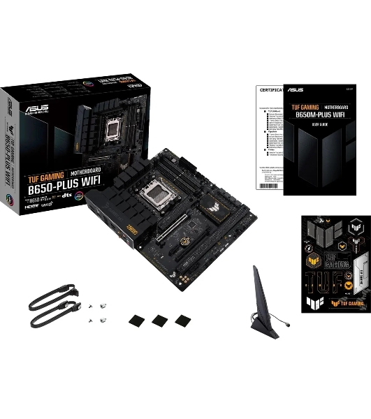 Материнская плата ASUS TUF GAMING B650-PLUS WIFI, AM5, AMD B650, 4xDDR5, 4xSATA, 3xM.2, 1xPCI-E 4.0 x16, 1xPCI-E 4.0 x4, 2xPCI-E x1, 1xHDMI, 1xDP, 1x 2.5Gb LAN, 2xUSB-A 3.2 Gen 2, 4xUSB-A 2.0, 1xUSB-C 3.2 Gen 2, 5x3.5 мм, 7.1, ATX