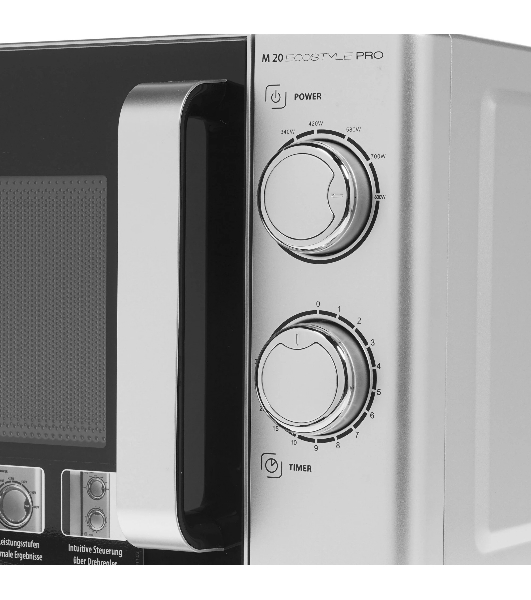 Микроволновая печь CASO M 20 Ecostyle Pro серебристый/черный, 20 л, 800 Вт, переключатели - поворотный механизм