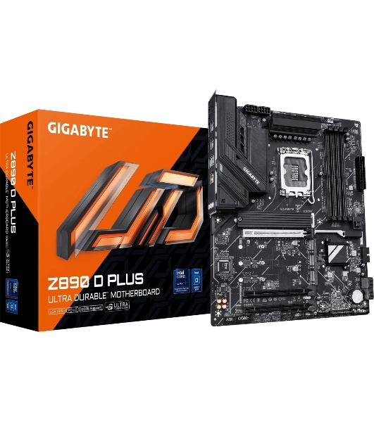 Материнская плата Gigabyte Z890 D PLUS, LGA 1851, Intel Z890, 4xDDR5, 4xSATA, 4xM.2, 1xPCIe 5.0 x16, 2xPCIe 4.0 x16, 1xDP, 1x2.5Gb LAN, 1xUSB-C 10Gbps, 1xUSB-A 10Gbps, 4xUSB-A 5Gbps, 4xUSB-A 2.0, 3x3.5 мм, 7.1, чёрный, ATX