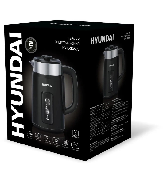 Чайник электрический Hyundai HYK-S3505 1.5 л, 2200 Вт, черный