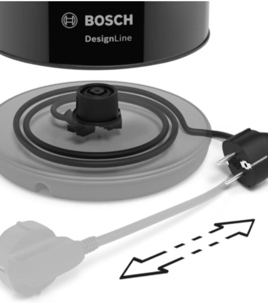 Электрочайник Bosch TWK3P423 черный, 1.7 л, 2400 Вт, скрытый нагревательный элемент