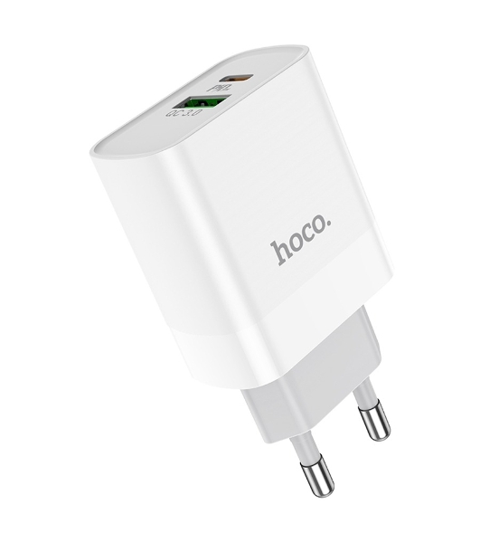 Сетевое зарядное устройство HOCO C80A Rapido 1xUSB + 1xUSB-C, 3.1A, 20W, белый