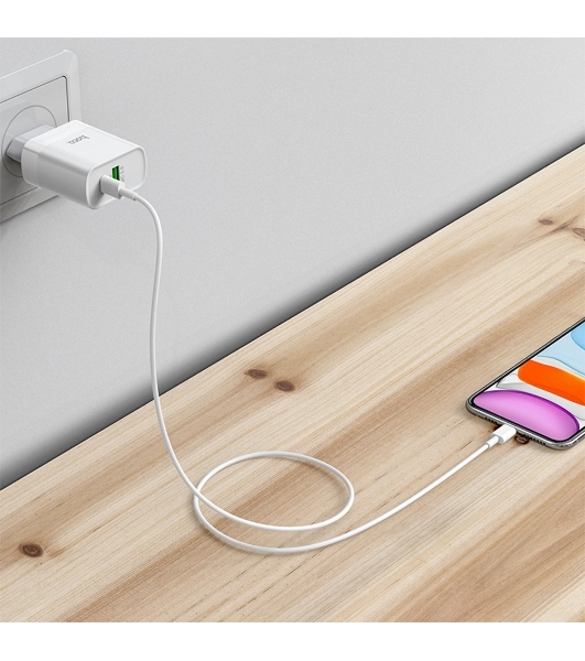 Сетевое зарядное устройство HOCO C80A Rapido 1xUSB + 1xUSB-C, 3.1A, 20W, белый