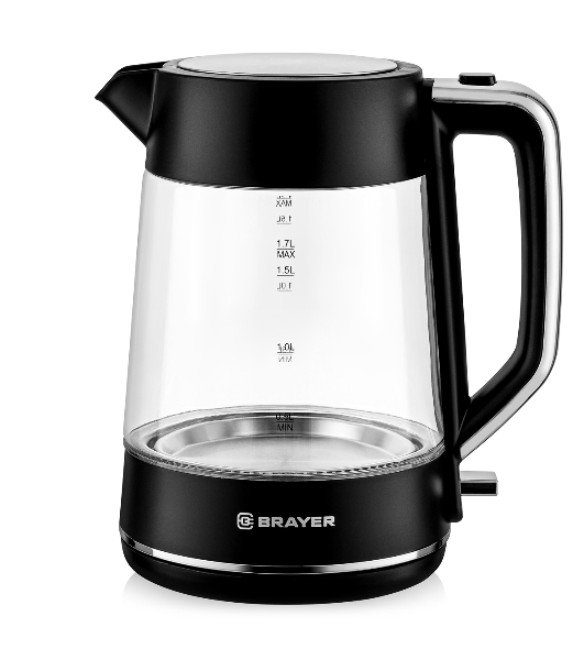 Электрочайник BRAYER BR6102 черный, 1.7 л, 2200 Вт, скрытый нагревательный элемент