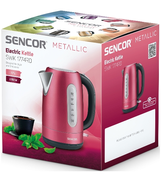 Электрочайник Sencor SWK 1774RD красный, 1.7 л, 2150 Вт, скрытый нагревательный элемент