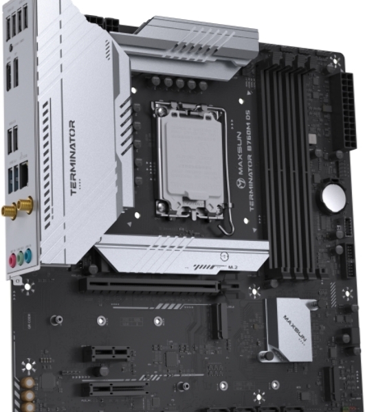 Материнская плата Maxsun Terminator B760M D5 WIFI, LGA 1700, Intel B760, 4xDDR5, 4xSATA, 3xM.2, 1xPCIe 5.0 x16, 1xPCIe x4, 1xPCIe x1, 1xHDMI, 1xDP, 1x 2.5Gb LAN, 6xUSB 2.0, 2xUSB 3.2 Gen 2, 3x3.5 мм, 5.1, mATX