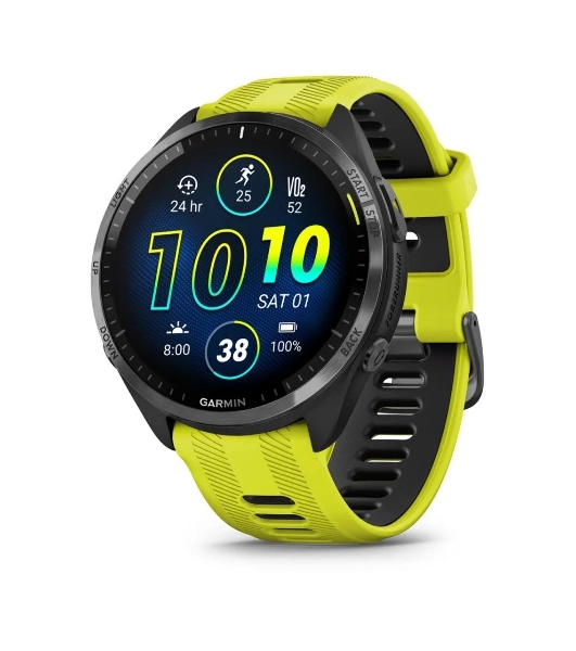 Умные часы Garmin Forerunner 965, 1.4' AMOLED, Wi-Fi, Bluetooth, NFC, GPS, 50м, черный / желто-черный